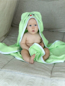 Уголок махровый детский Ушастик-САЛАТОВЫЙ 95*95 см. хлопок 100%