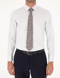 Светло-серая базовая рубашка приталенного кроя с длинным рукавом - Cacharel фото 6