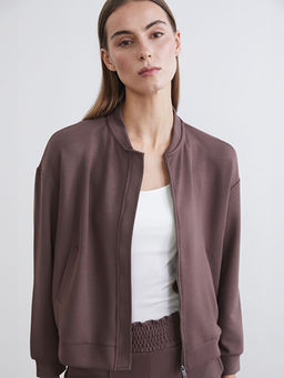 Kolej Yaka Oversize Kad?n Fermuarl? Sweatshirt