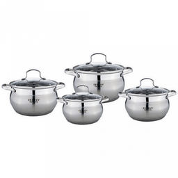 "Zeidan" Набор кастрюль из нержавеющей стали 4 штуки: 2,1л д16см; 3,0л д18см, 4,0л д20см, 6,7л д24см, стеклянные крышки, 5-ти степовое капсулированное индукционное дно, мерная шкала, подарочная коробка (Китай) Подходит для всех видов плит, включая ин