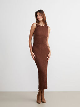 Bisiklet Yaka B?zg?l? Bodycon Elbise