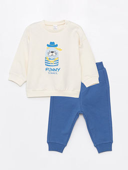 Bisiklet Yaka Uzun Kollu Bask?l? Erkek Bebek Sweatshirt ve E?ofman Alt 2li Tak?m