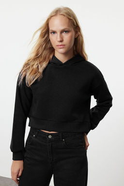 TRENDYOLMILLA Ekru Kal?n Ici Polarl? Kapusonlu Rahat Kesim Crop Basic Orme Sweatshirt TWOAW24SW00105  фото 7