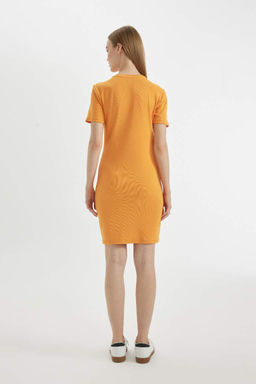 Мини-платье Bodycon с круглым вырезом в рубчик и короткими рукавами - Defacto фото 6