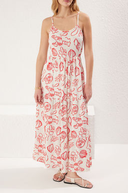 Mavi Bask?l? Havuz Yaka Ask?l? Skater/Belden Ac?lan Esnek Maxi Orme Elbise TWOSS25EL00527 - Trendyolmilla фото 8