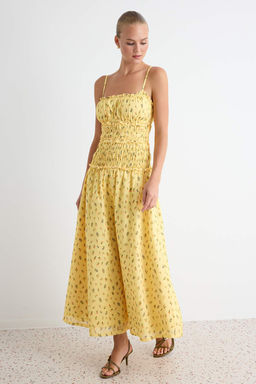 Sar_ _i_ek Desenli Kare Yaka Shift/D_z Kesim Maxi Dokuma Elbise TWOSS26EL01195 - Trendyolmilla фото 2