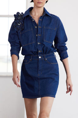 TRENDYOLMILLA Limited Edition Mavi Gul Detayl? Mini Denim Gomlek Elbise TWOAW25EL00396  фото 2