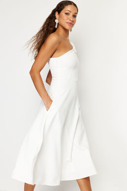 Bridal Beyaz A-Kesim Fiyonk Detayl? Dokuma Dugun/Nikah Abiye Gece Mezuniyet Elbisesi TPRSS24EL00105