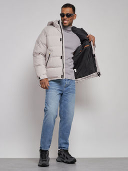 Куртка спортивная болоньевая мужская зимняя с капюшоном светло-бежевого цвета 3111SB - Wonderrman фото 14