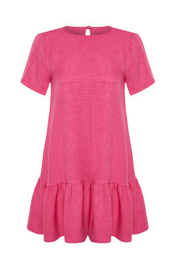 Pembe Duz Kesim Etegi Volanl? Mini Dokuma Elbise TWOSS24EL00520 - Trendyolmilla фото 7