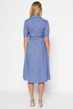 Mavi Cicek Desenli Kusakl? Midi Dokuma Viskon Gomlek Elbise TWOSS20EL1559