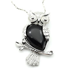 Подвеска в металле с агатом черным "Филин" 25*35мм