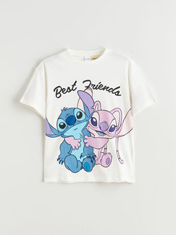 Bisiklet Yaka Stitch ve Angel Bask?l? K?z ?ocuk Ti??rt