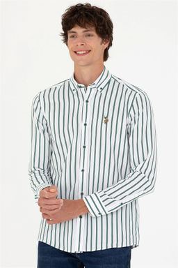 U. S. Polo Assn Мужская белая рубашка в зеленую полоску - U.s. polo assn фото 10