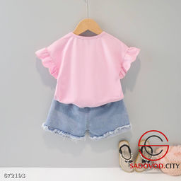 Летний костюм двойка для девочки с джинсовыми шортами