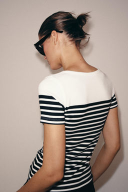 CAMISETA RAYAS MANGA CORTA / Crudo / Azul - Zara фото 3