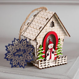 Ёлочная игрушка Домик со снеговиком, 12 см, 1 LED, от батареек, свечение тёплое белое - Luazon lighting фото 4