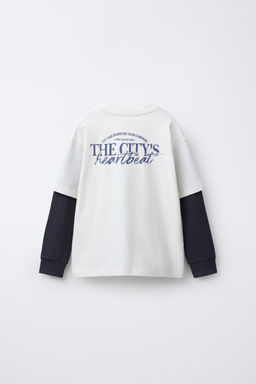 DOUBLE-SLEEVE T-SHIRT WITH CONTRAST SLOGAN - Zara фото 2