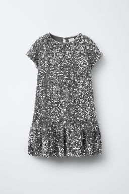 RUFFLED SEQUIN DRESS