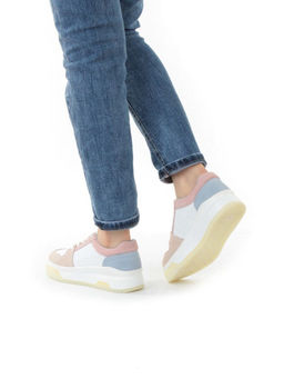03-YG453-1 WHITE/PINK/BEIGE/LT. BLUE Кроссовки женские (натуральная кожа)
