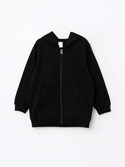 Kap??onlu Uzun Kol Basic Erkek Bebek Fermuarl? Sweatshirt