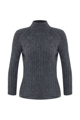 Antrasit Yumusak Dokulu Orgu Detayl? Dik Yaka Dikissiz Triko Kazak TWOAW25KZ00049 - Trendyolmilla фото 6