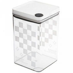 "Шахматы" Банка для сыпучих продуктов пластмассовая 1,15л, 9,8х9,8см, h16,5см, прозрачный, с деколью, прижимная крышка с силиконовым уплотнителем (Китай)