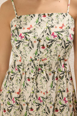 Cok Renkli Cicekli Etegi Belden Ac?lan Gipe Detayl? Midi Dokuma Elbise TWOSS25EL00023 - Trendyolmilla фото 3