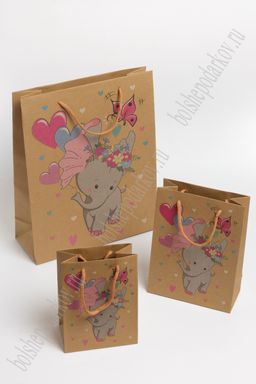 Пакет крафтовый с рисунком "Слоник" 15*20*7 см (12 шт) SF-7170, №4