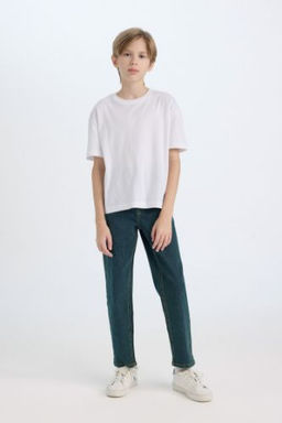 Erkek Cocuk Straight Fit Duz Paca Cepli Jean Pantolon