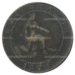 Монета 2 сентимо 1870 года Испания