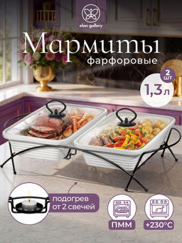 Набор мармитов 2 предмета 2,6 л 45*29*16 см "Прямоугольный" с стеклянными крышками