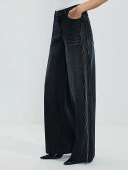 Джинсы wide leg с высокой посадкой с акцентной отделкой по бокам / Zarina