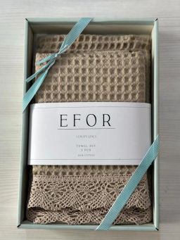 Набор вафельных полотенец EFOR из 2-х предметов (50*90 и 70*140) WAFFLE кофейный KAHVE коробка гипюр