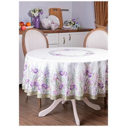 СКАТЕРТЬ КРУГЛАЯ ИРИСЫ 190СМ ,БЕЛЫЙ, 100