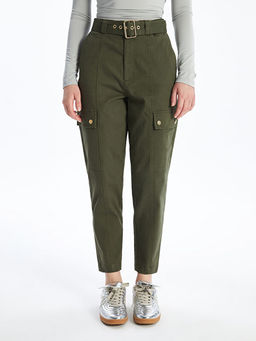 Beli Kemerli Dar Fit Kad?n Kargo Pantolon
