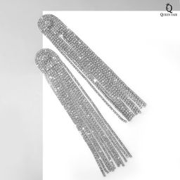 Серьги висячие со стразами «Водопад» полукруг, 11 нитей, белые в серебре, 14 см