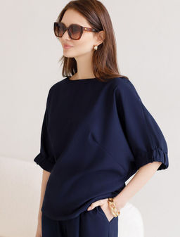 Свободная блузка с вырезом лодочка из плотного лиоцелла