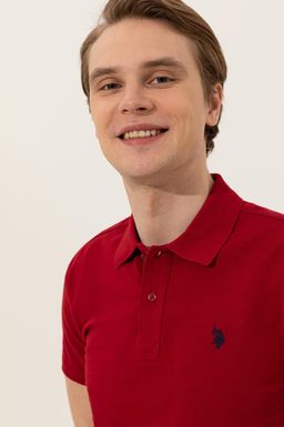 U. S. Polo Assn Мужская бордово-красная базовая футболка с воротником-поло - U.s. polo assn фото 2