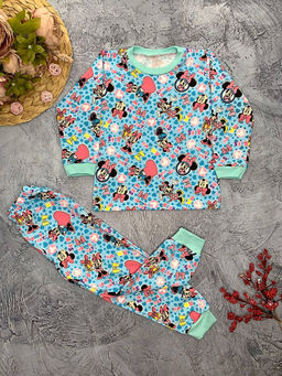 Пижама футер для девочки, арт.C-PJ023-ITn, голубой минни, сердечки