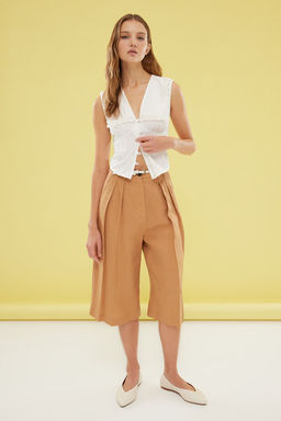 TRENDYOLMILLA Beyaz Fitted Bebe Yaka Crop Dokuma Gomlek TWOSS25GO00058  фото 2
