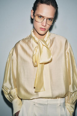 CAMISA SATINADA LAZADAS ZW COLLECTION / Amarillo - Zara фото 11