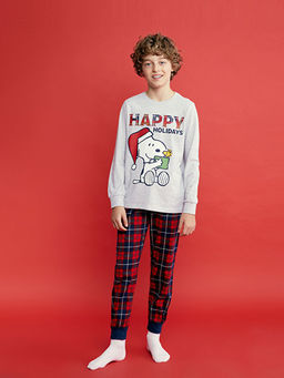 Bisiklet Yaka Snoopy Bask?l? Erkek ?ocuk Pijama Tak?m?