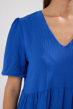 Indigo Genis Kesim V Yaka Mini Dokuma Elbise TWOSS20EL0400