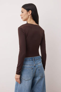 Kahverengi Orme Danteli Yaka Detayl? Body TPRAW25BD00007