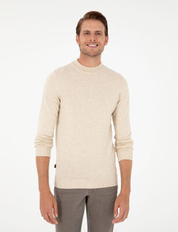 Krem Melanj Slim Fit Yar_m Bal_k__ Yaka Basic Triko Kazak - Pierre cardin фото 3