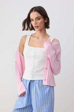 Wardrobe Essentials-Ekru Fitted/Vucuda Oturan Havuz Yaka C?tc?tl? Esnek Orme Bluz TWOSS26BZ00073