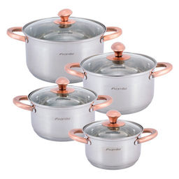 Набор кастрюль 8 предметов (1,5л, 2л, 3л, 5л; полые ручки) из нержавеющей стали (4937)