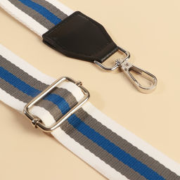 Цена за 7 шт. Ручка для сумки, стропа с кожаной вставкой, 140×3.8 см, белая, синяя