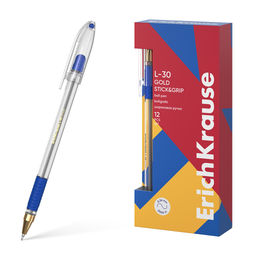 Цена за 12 шт. Ручка шариковая ErichKrause L-30 Gold Stick&Grip Classic 0.7, Super Glide Technology, цвет чернил синий (в коробке по 12 шт.)